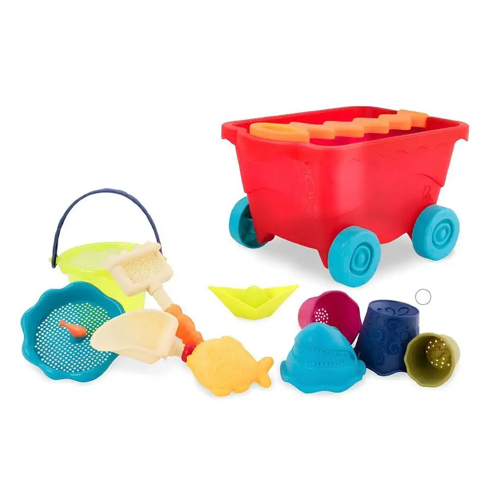 B.toys - Travel Beach Wavy Wagon with 10 Beach Toys - Red - BX1594Z