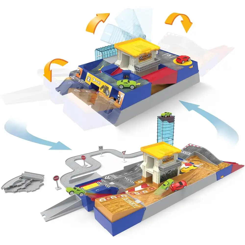 Battat - Driven Pocket 2 In 1 Race Track & Auto Shop Playset 80 Pieces - WH1108Z