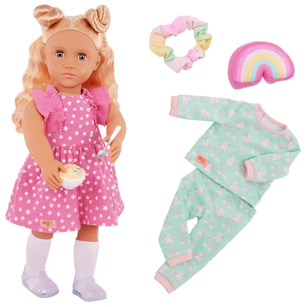 Our Generation - Gillian Doll 18 Inch with Pink Dress & Rainbow Pajama Outfits - BD31562Z