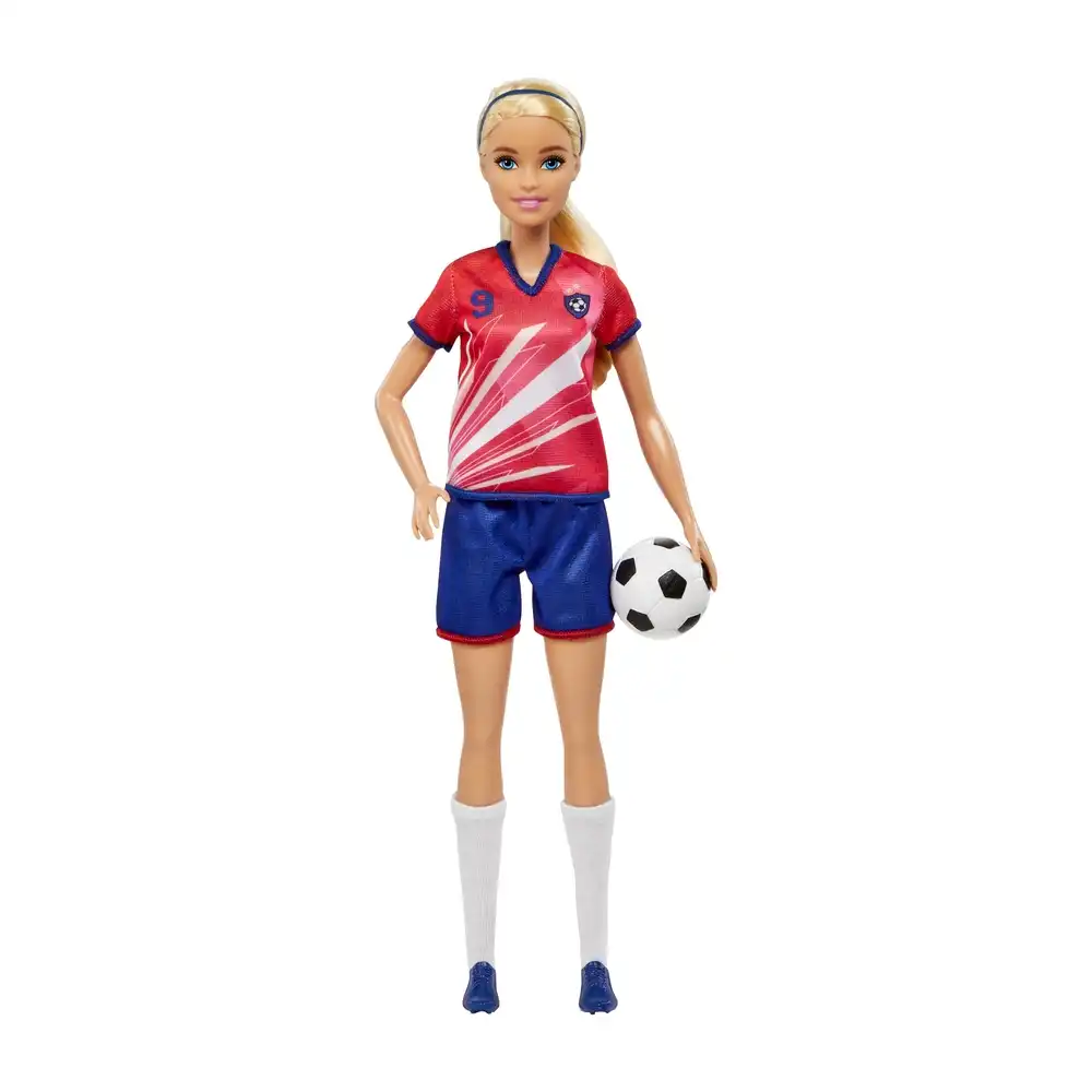 Mattel - Barbie Blonde Soccer Doll with Uniform Soccer Ball - HCN17
