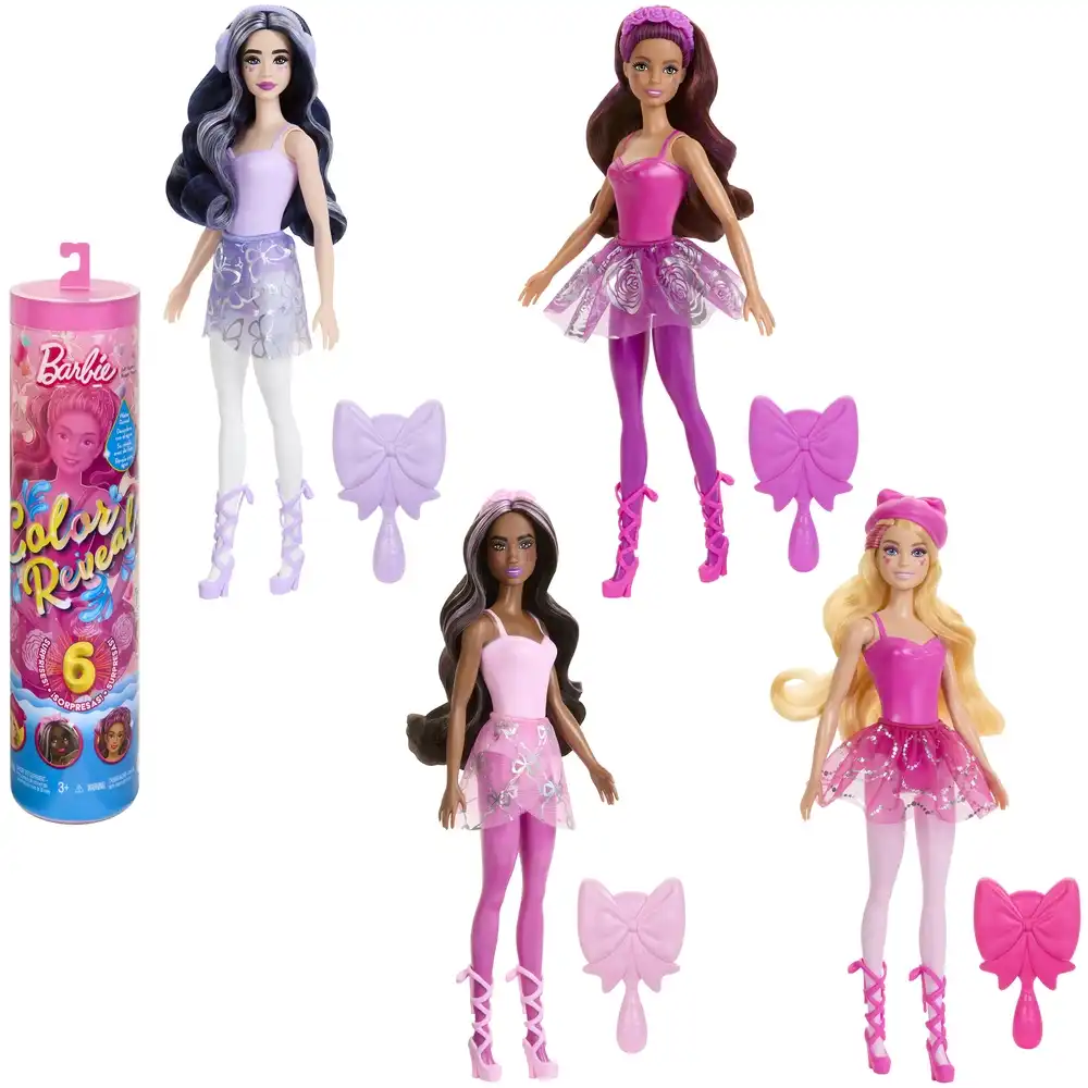 Mattel - Barbie Movies: Color Reveal Ballerina Dolls with 6 Balletcore-Inspired Surprises & Accessories - HRK17