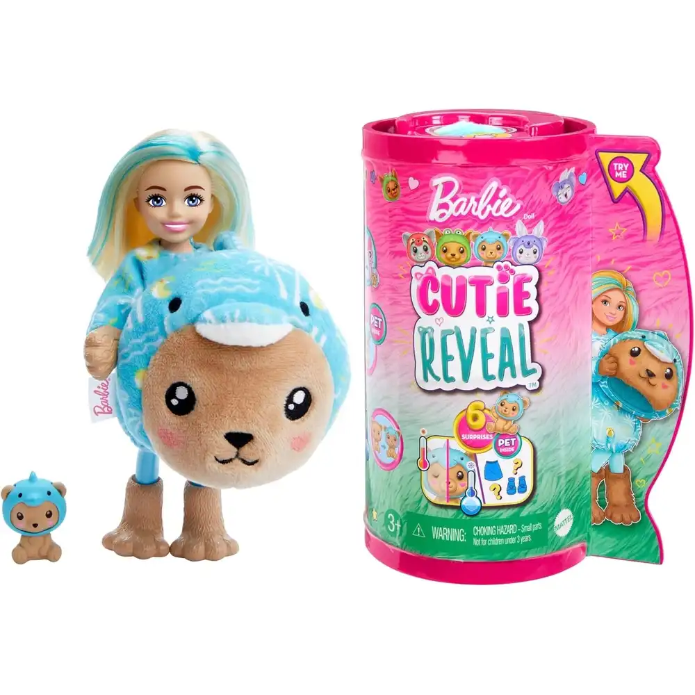 Mattel - Barbie Chelsea Cutie Reveal Fashion Doll with Teddy Bear as Dolphin Costume -  HRK30