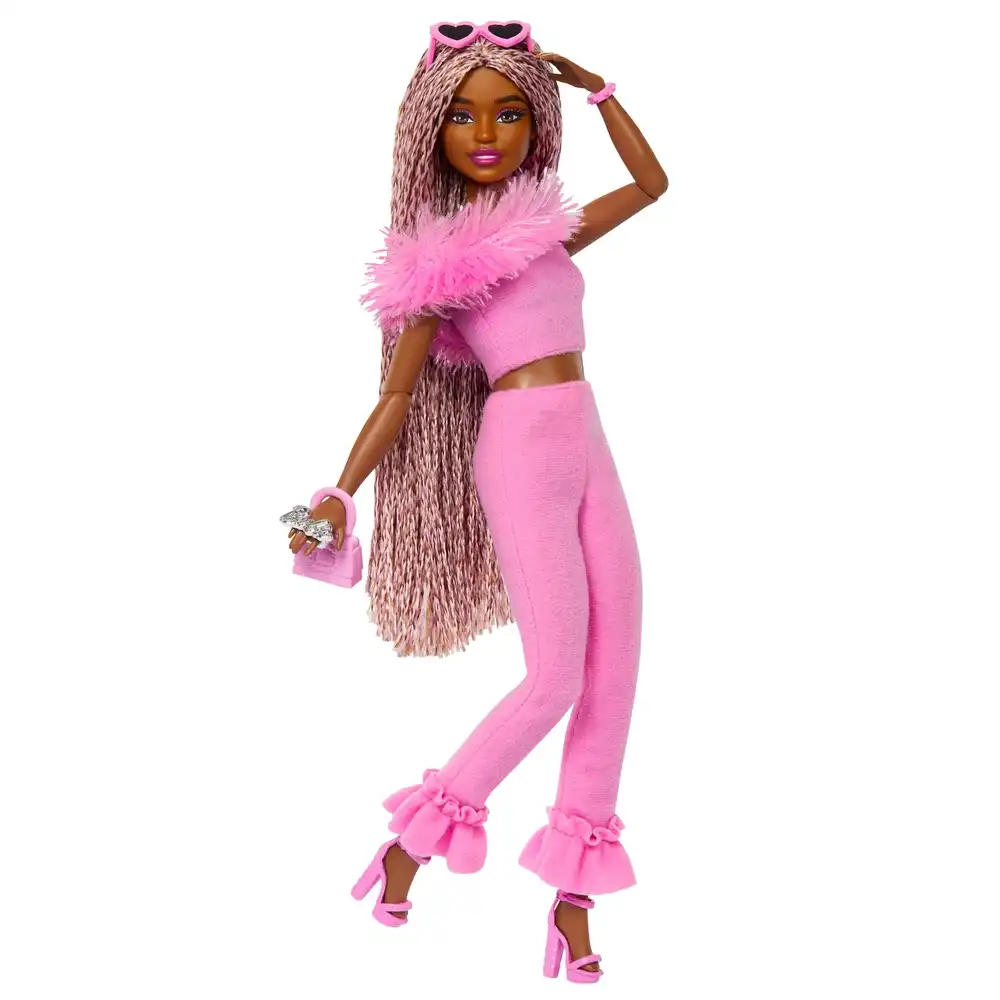 Mattel - Barbie Deluxe Pink And Brown Braided Hair Doll with Soft Pink Jumpsuit - HYV28