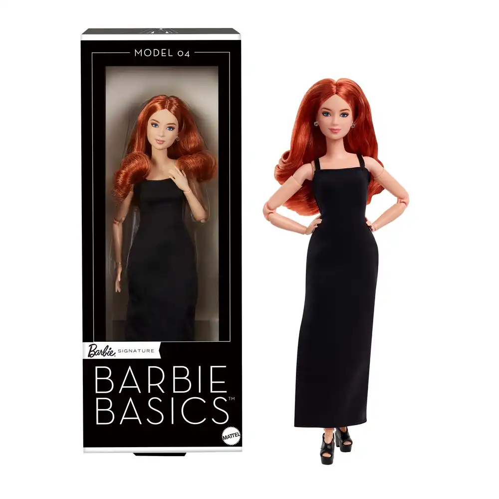 Mattel - Barbie Basics Model 04 Collector Doll with Red Curly Hair & Black Mini Dress - JBH74