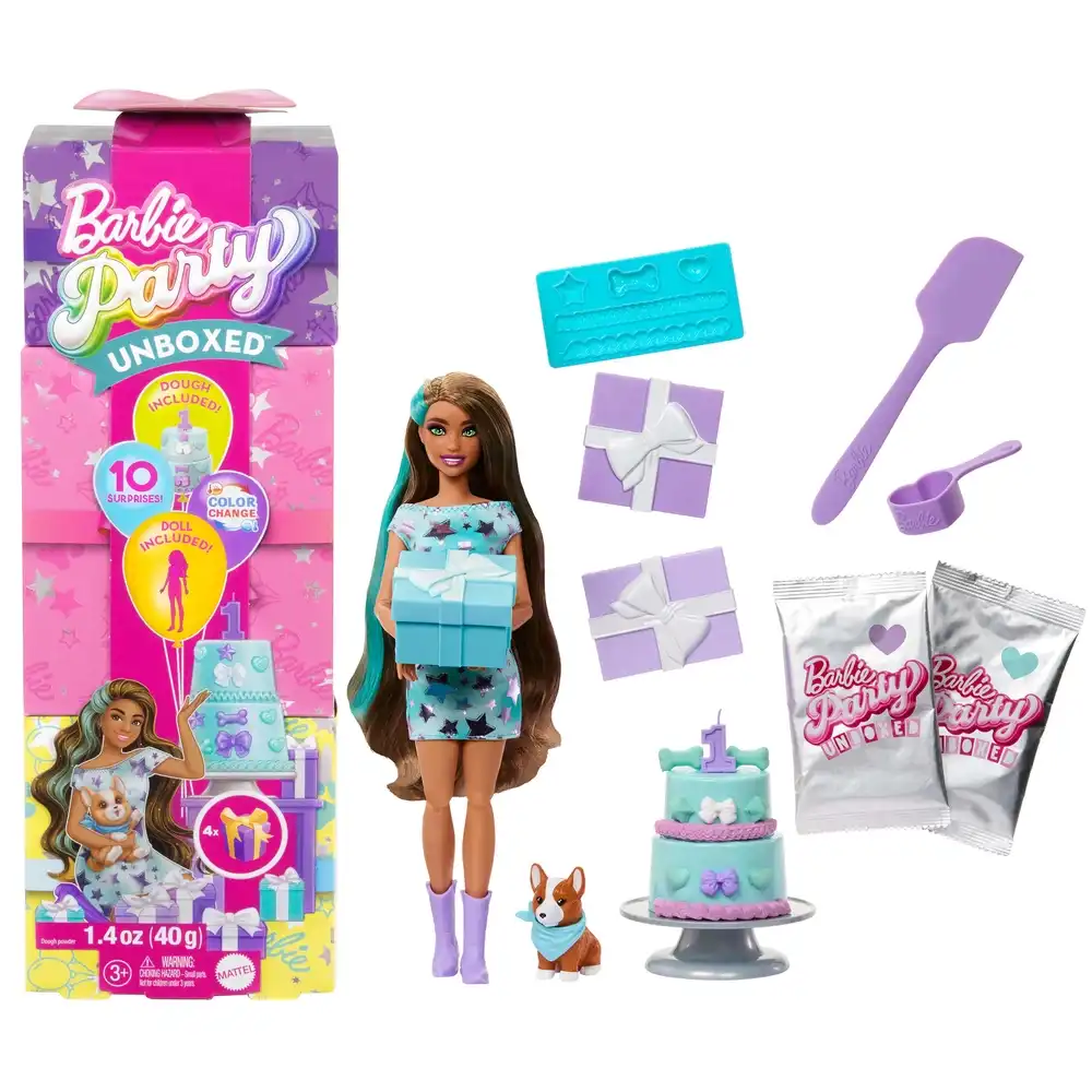 Mattel - Barbie Doll Party Unboxed Dog Pet Birthday Series & Accessories - JFG72