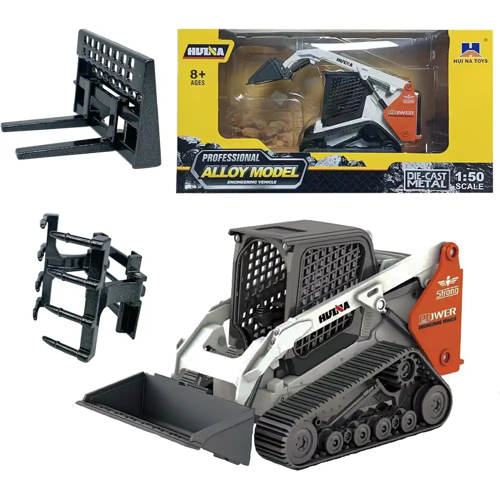 Forklift with Metal Loader Shovel and Grab Shovel 1/50 Diecast Model - White - 3217