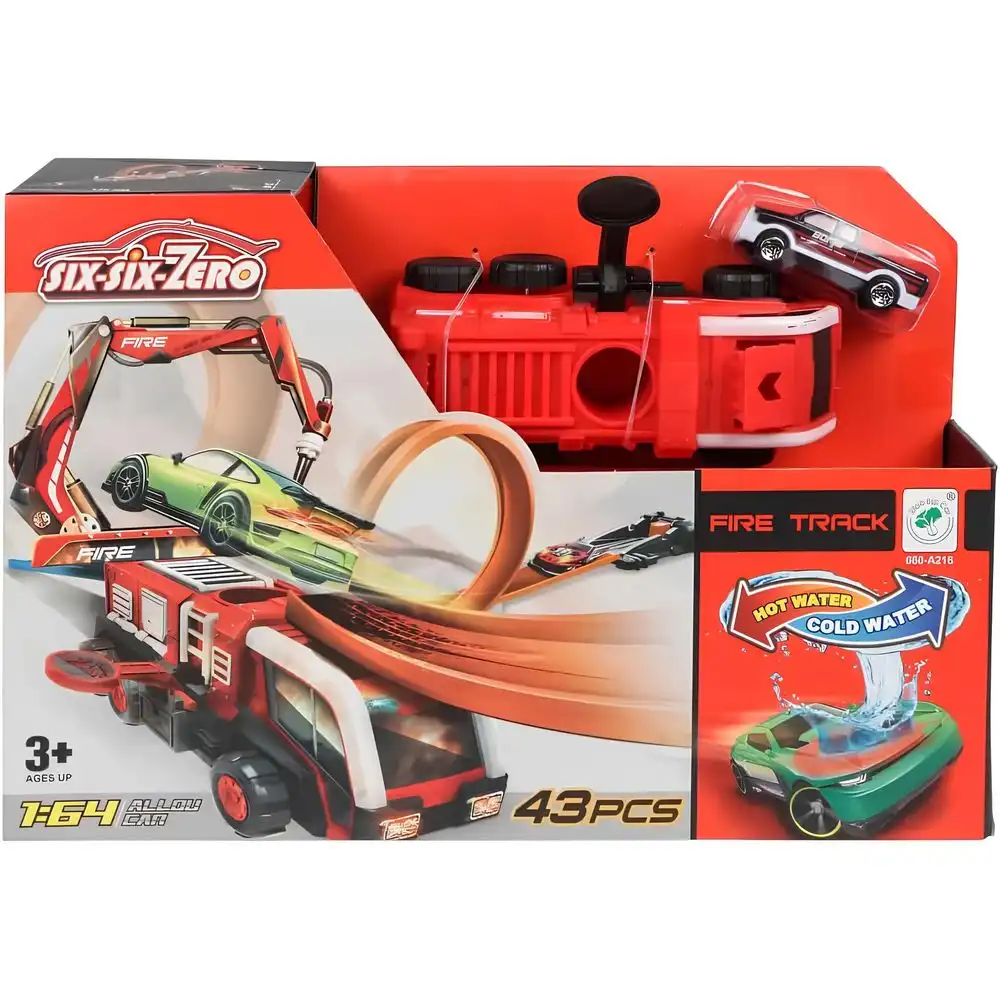 Fire Truck with Track & Car Launcher 1:64 43 Pieces - Red - O05-101