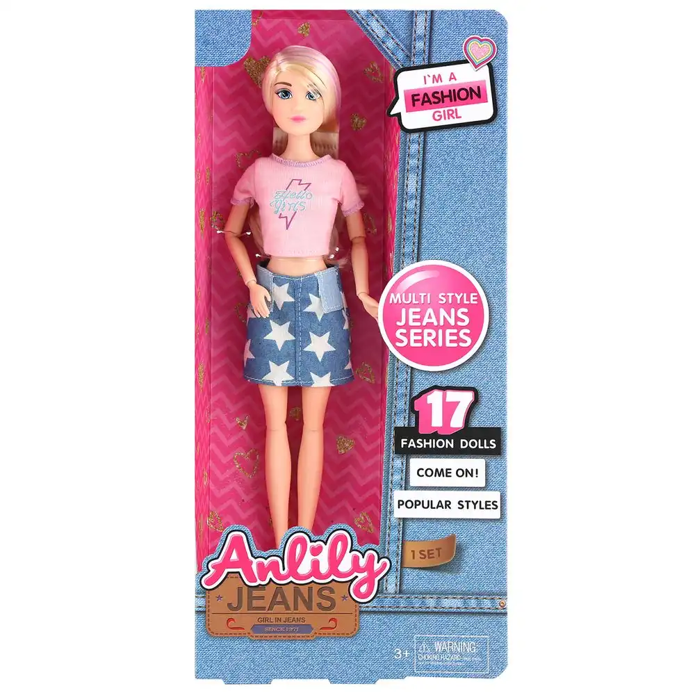 Anlily Jeans Girl In Jeans Fashion Girl 29cm Doll With Pink Blouse - 616061C