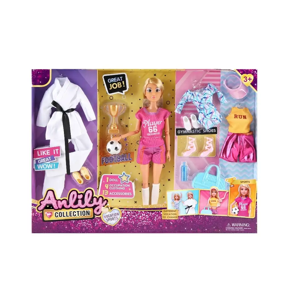 Anlily Dress Up Doll 29cm with 4 Vocation Sports Costumes with Accessories - 616090