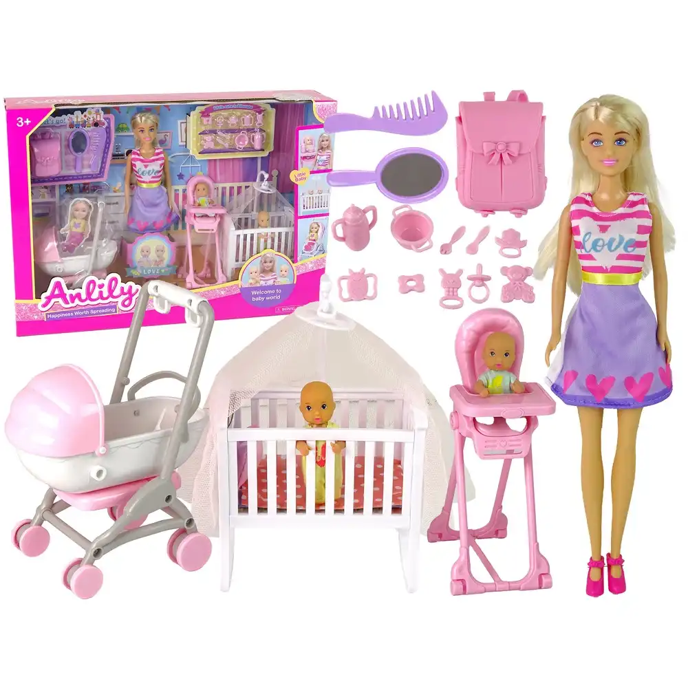Anlily Mommy 29cm & Baby Doll Set with Baby Room Accessories - 99204