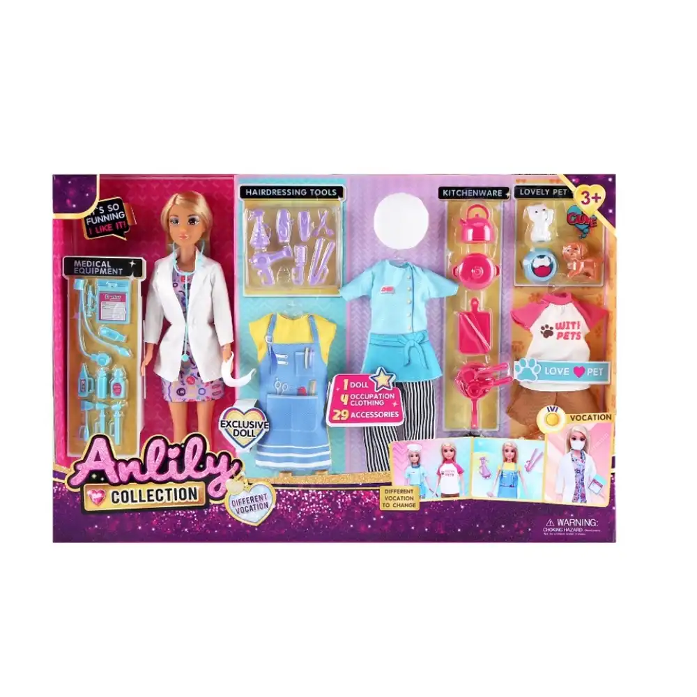 Anlily Exclusive Dress Up Doll 29cm with 4 Clothes Set & Accessories - 616035