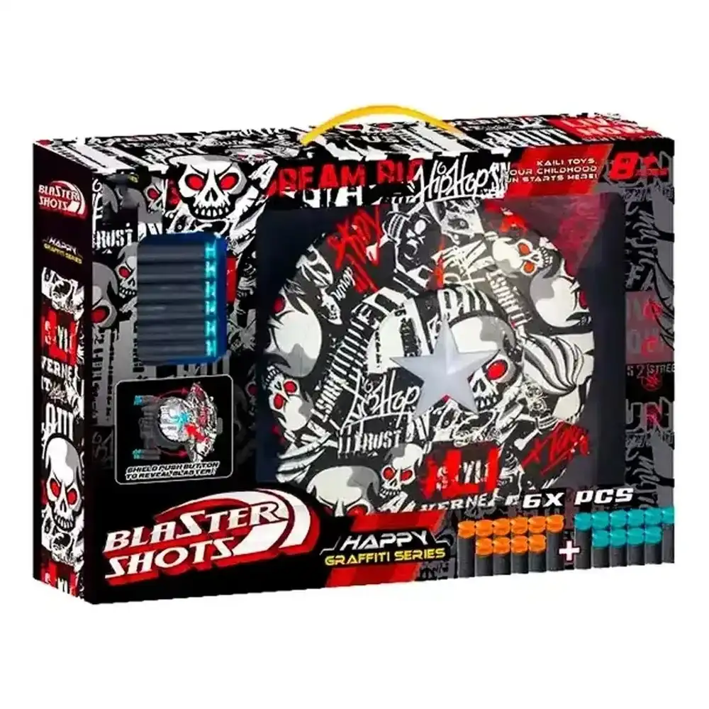 Blaster Shots Happy Graffiti Shield Projectile Launcher 6 Foam