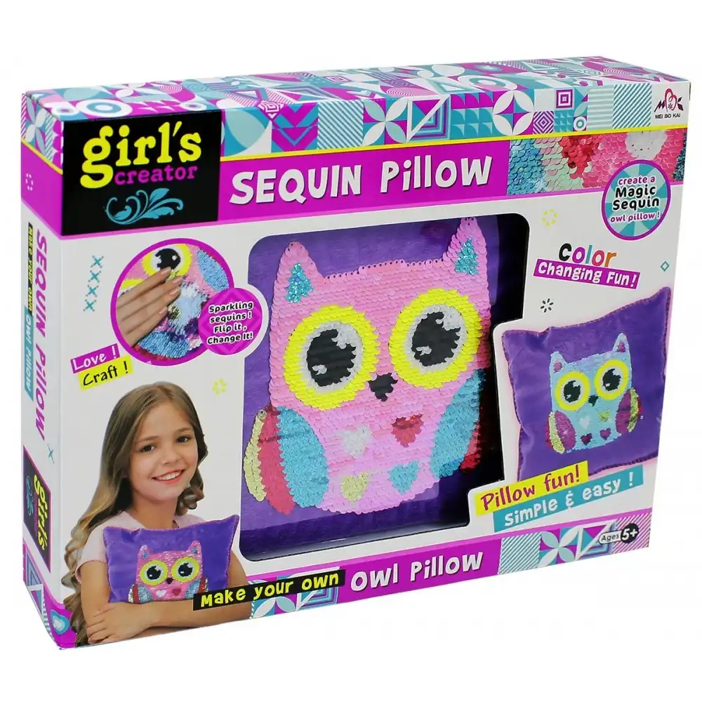 Girls Creator Sequin Owl Pillow - MBK-372