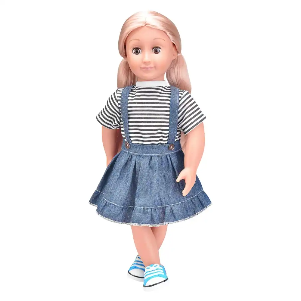 My JQ Grils Fashion Doll 46 cm with Jeans Skirt & Black Lines White T-Shirt - 2066