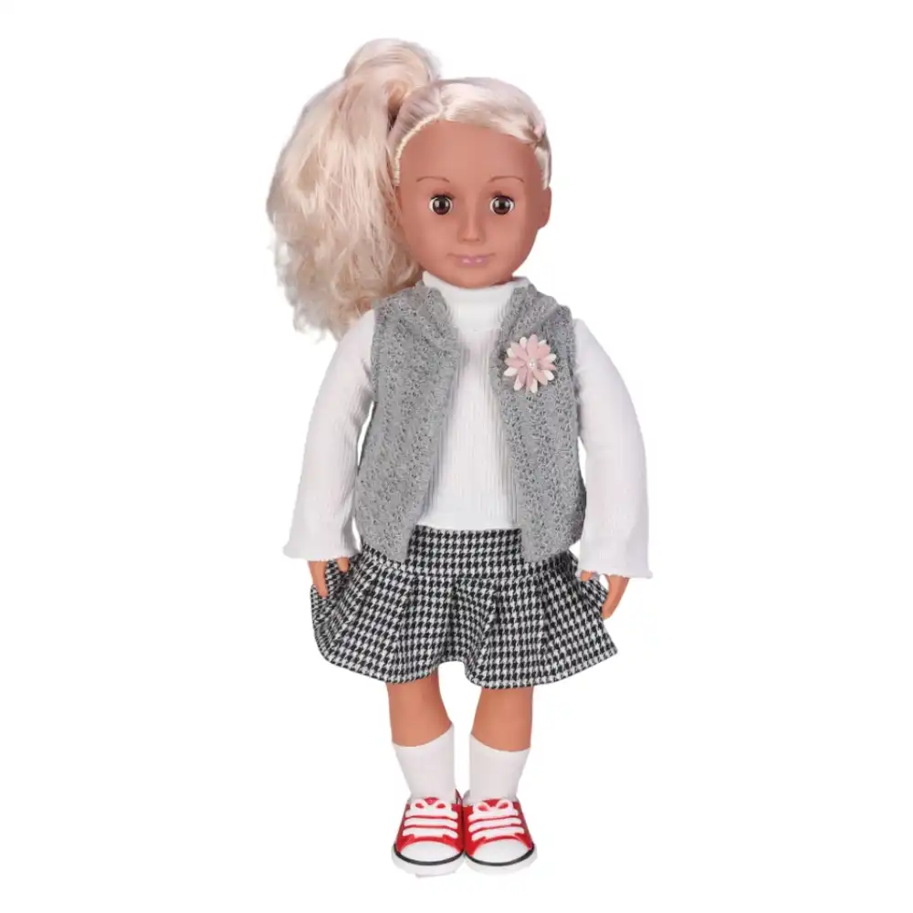My JQ Grils Fashion Doll 46 cm with Grey Pullover & Line Crossed Skirt - 2078