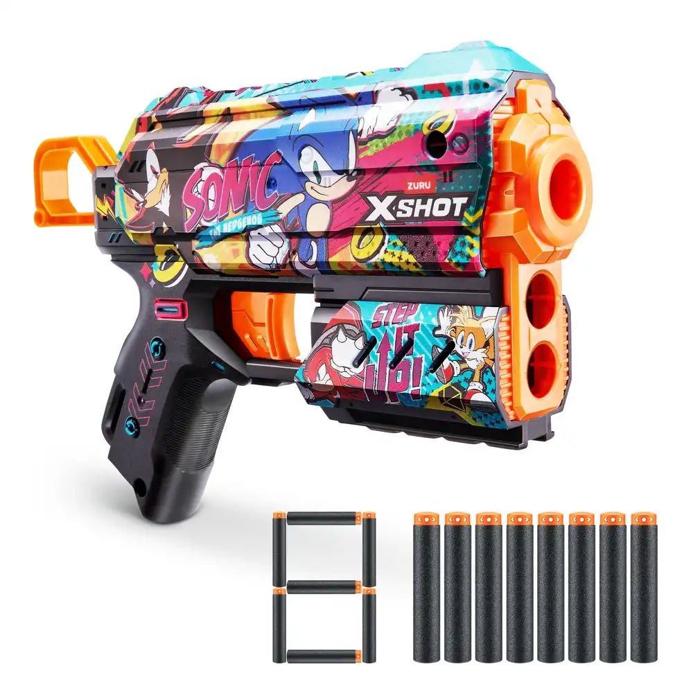 Zuru - X-Shot Skins Flux Sonic The Hedgehog Hyper Spike with 8 Soft Bullets - 36648D