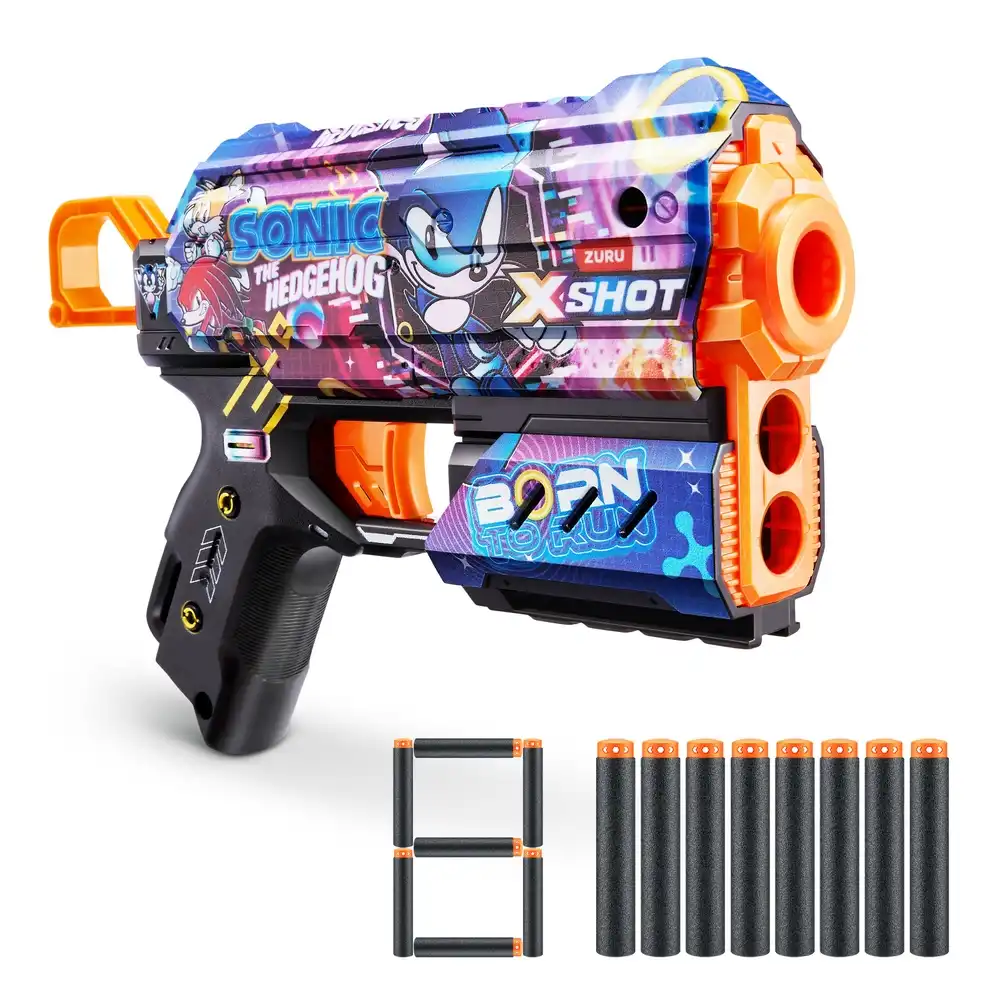 Zuru - X-Shot Skins Flux Sonic The Hedgehog Super Speed with 8 Soft Bullets - 36648E