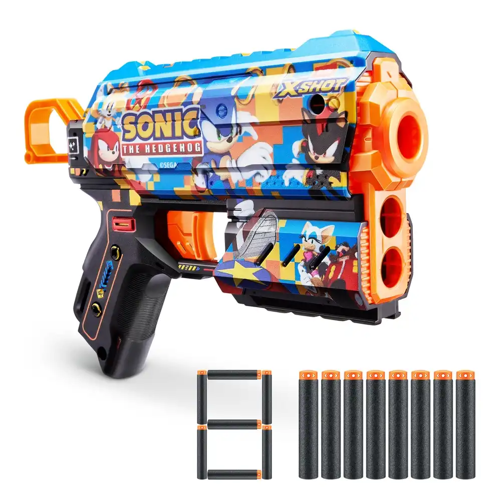 Zuru - X-Shot Skins Flux Sonic The Hedgehog Race Team with 8 Soft Bullets - 36648H