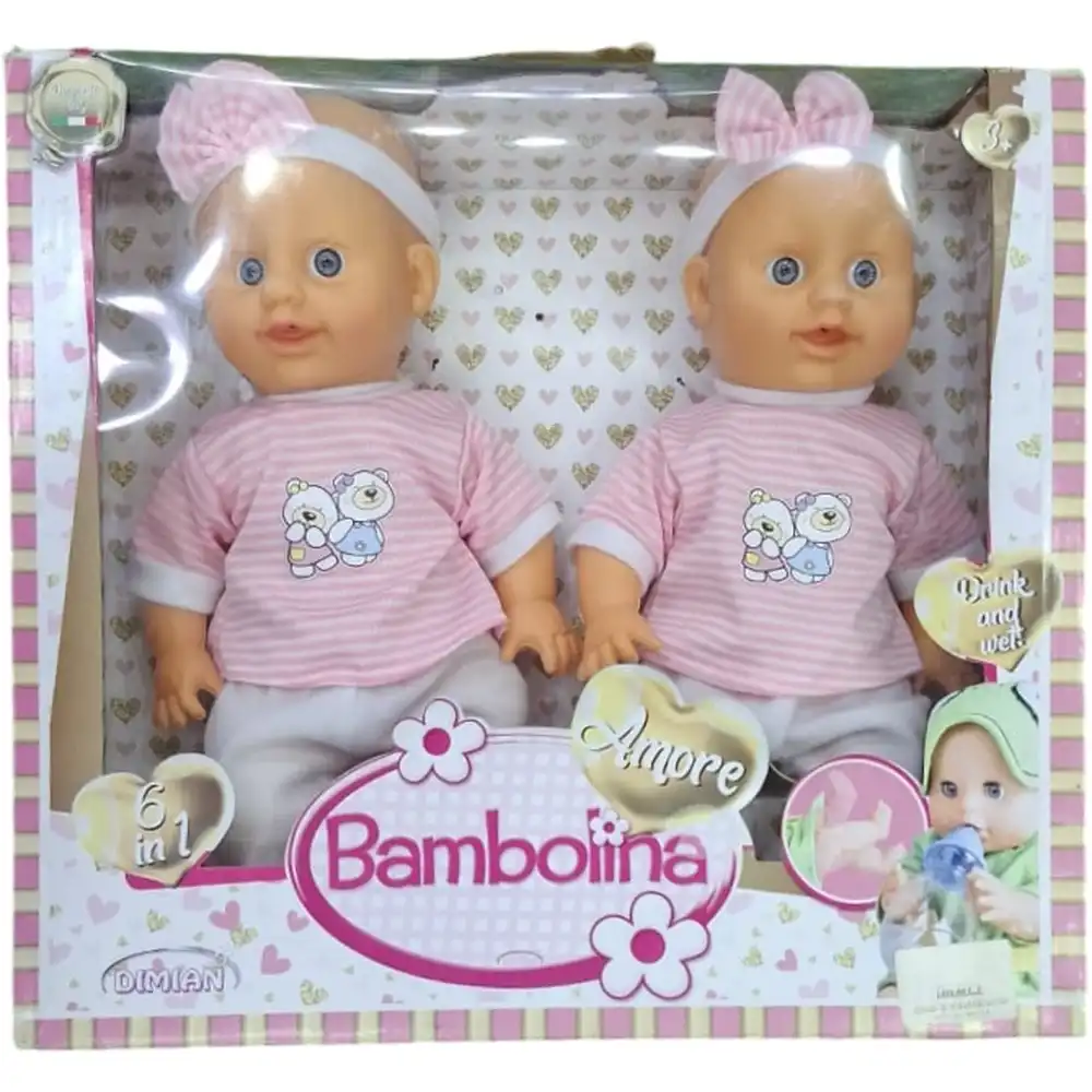 Dimian - Bambolina Amore Twins Doll with 2 Bottles 28cm - 98522
