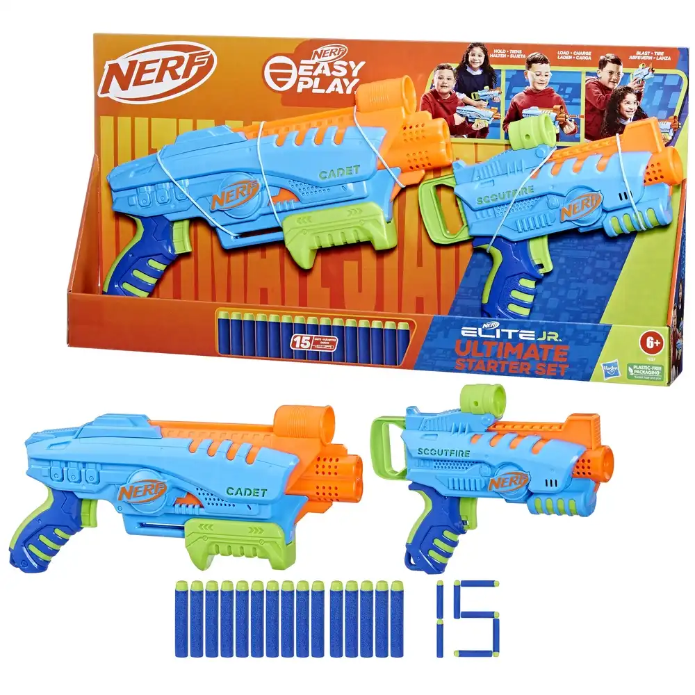 Hasbro - Nerf Elite Junior Ultimate Starter Set 2 Blasters with 15 Foam Bullets - F6369