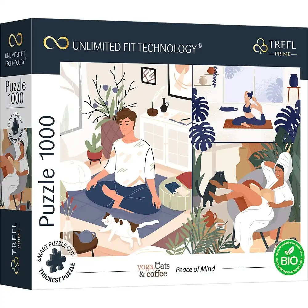 Trefl - Prime Yoga, Cats & Coffee: Peace of Mind Puzzle 1000 Pieces - 10695
