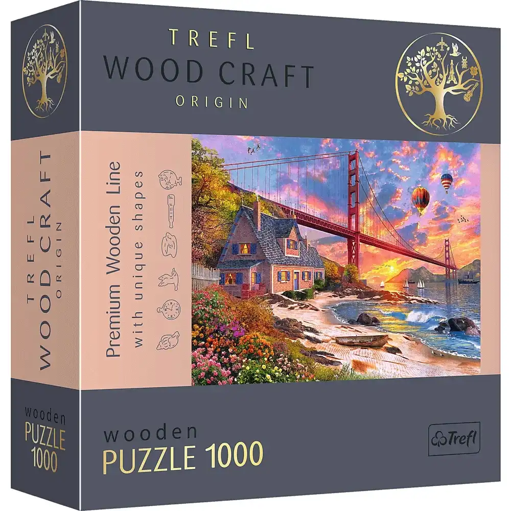 Trefl - Wood Craft Sunset at Golden Gate Wooden Puzzles 1000 Pieces - 20164