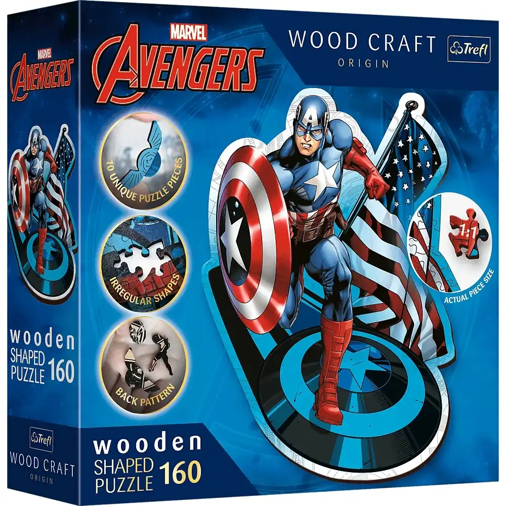 Trefl - Marvel Avengers Fearless Captain America Wooden Shaped Puzzle 160 Pieces - 20194