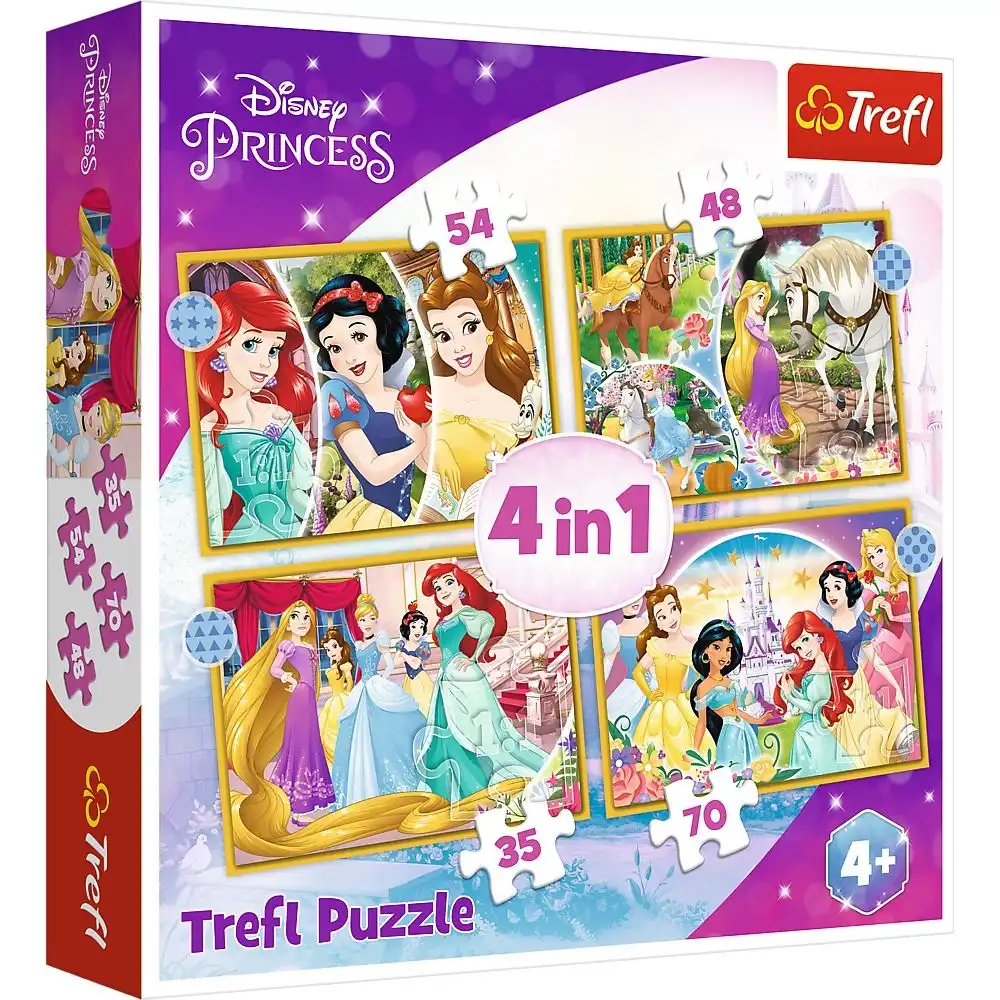 Trefl - Princess Happy Day 4 in 1 (54,48,35,70) Pieces - 34385