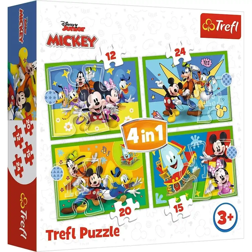 Trefl - Disney Mickey Mouse Among Friends 4 in 1 (12+20+15+24) Pieces - 34616