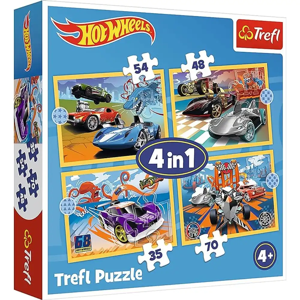 Trefl - Hot Wheels Vehicles 4 in 1 Puzzle (35+48+54+70) Pieces - 34627