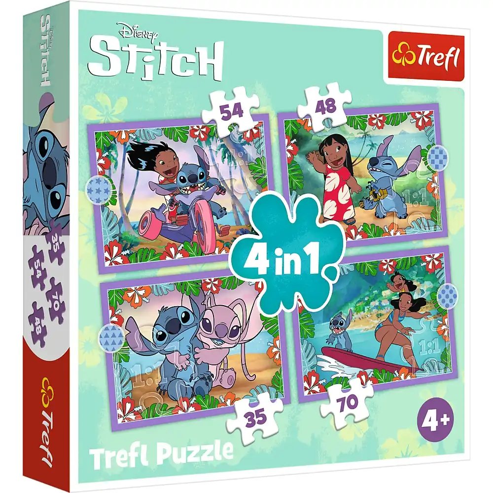 Trefl - Disney Lilo & Stitch Crazy Day 4 in 1 Puzzle (35+48+54+70) Pieces -