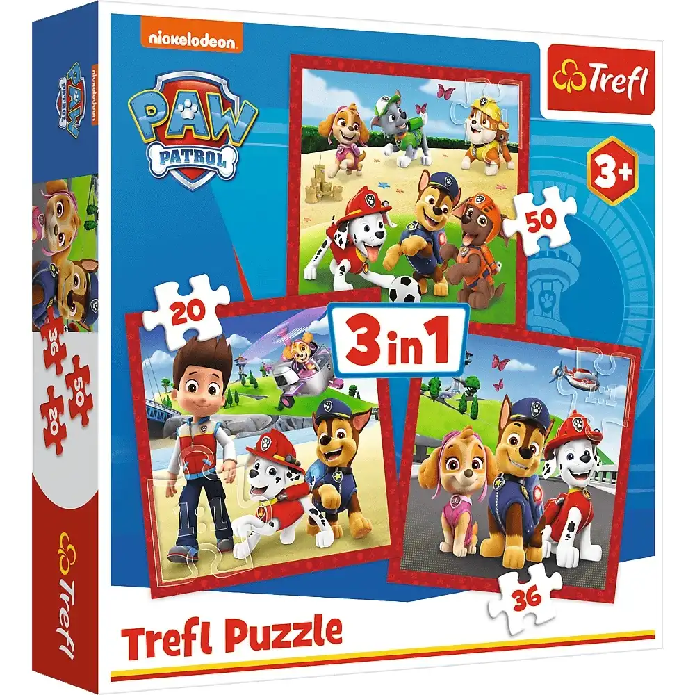 Trefl - Paw Patrol Happy Dogs 3x1 Puzzle (20+36+50) Pieces - 34867