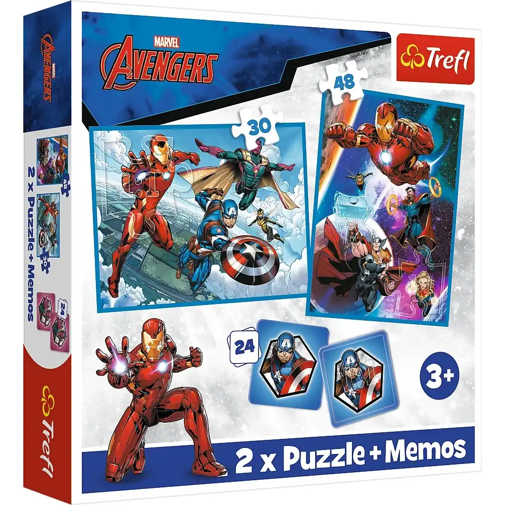 Trefl - Avengers Heroes in Action 2x1 Puzzle with Memos (30+48/24) Pieces - 93333
