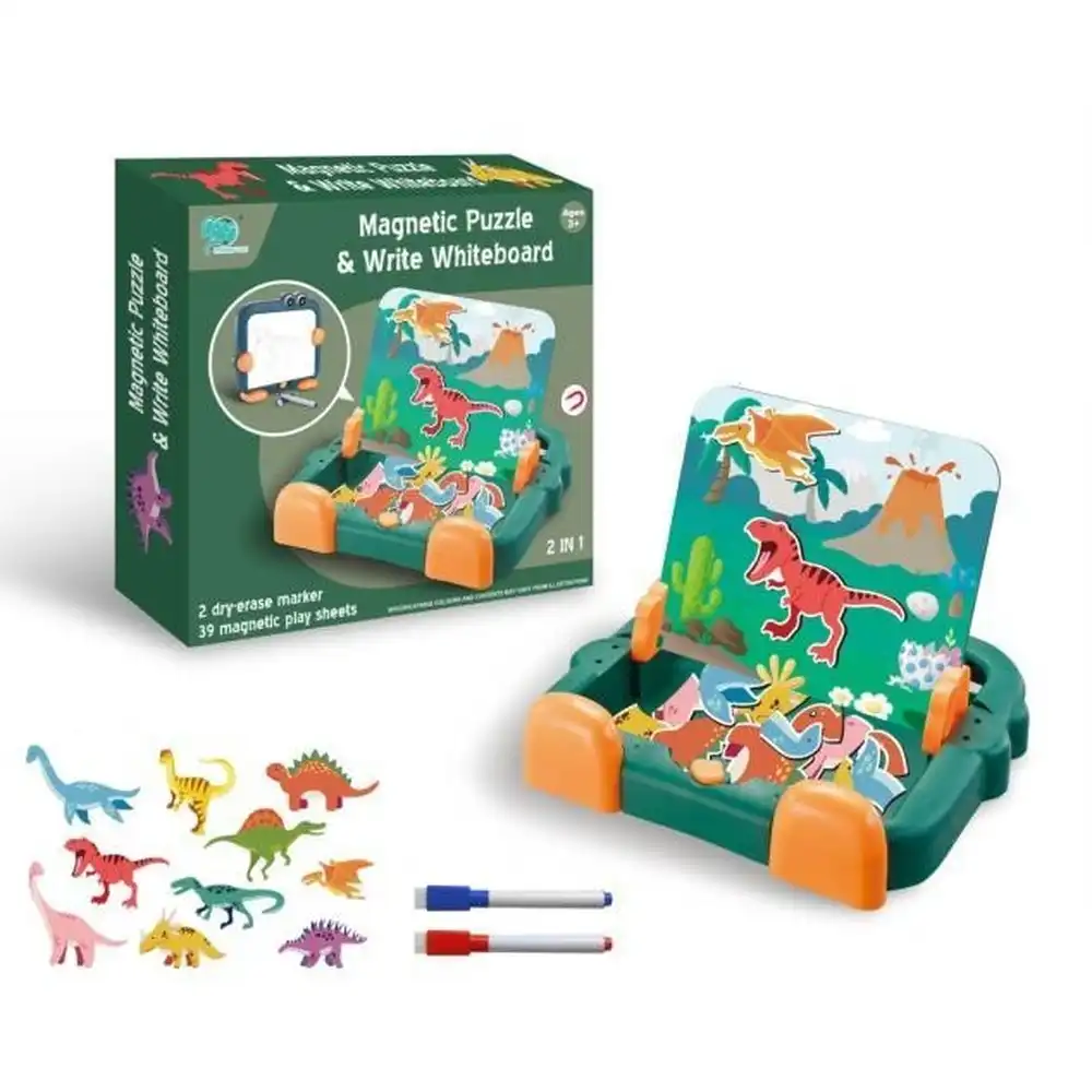 Puzzle & Writing Board 2 in 1 Dinosaur Style With 39 Magnetic Accessories - 8786-2