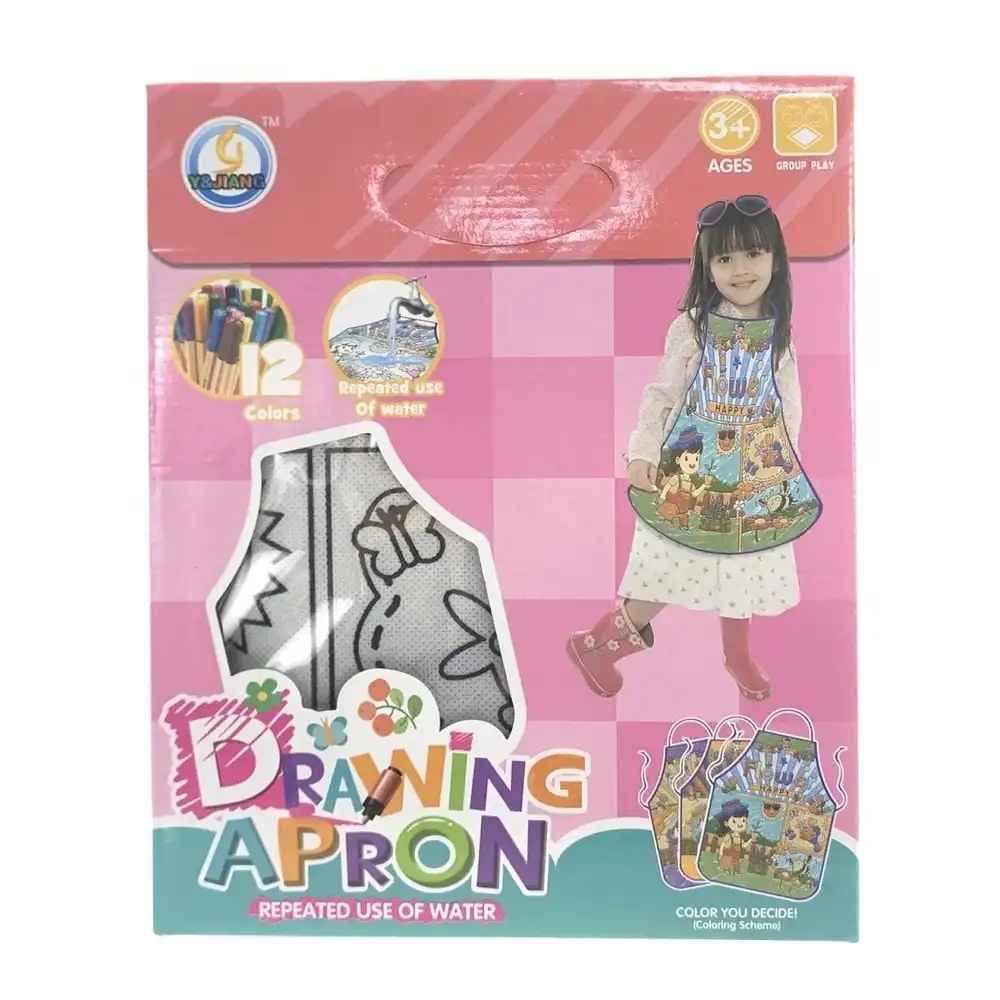 Drawing Apron Flower World Children's Graffiti with 12 Pen Colors - Z185-10G