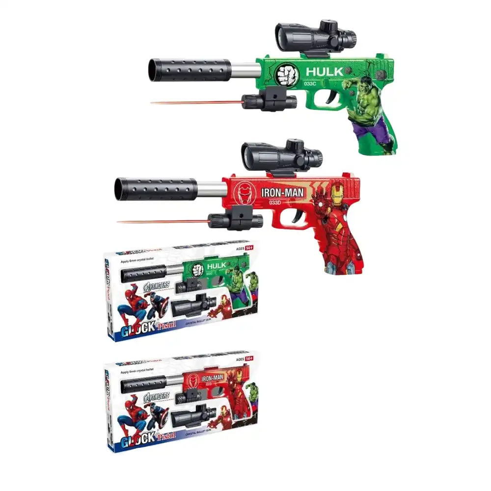 Avengers Hulk & Spiderman Glock Pistol with 8x Magnify & Bullets - 033CD