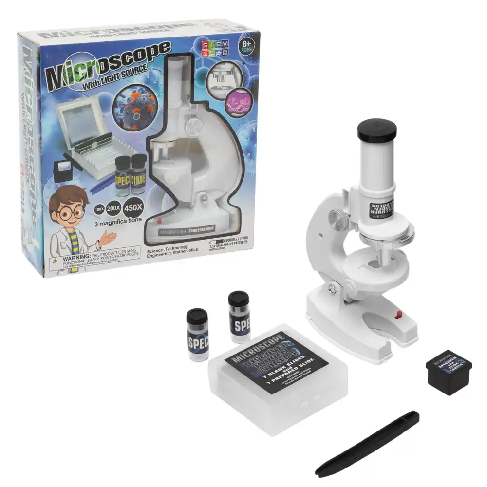 Microscope Up To 450x Magnification with Light Source & Accessories - 450