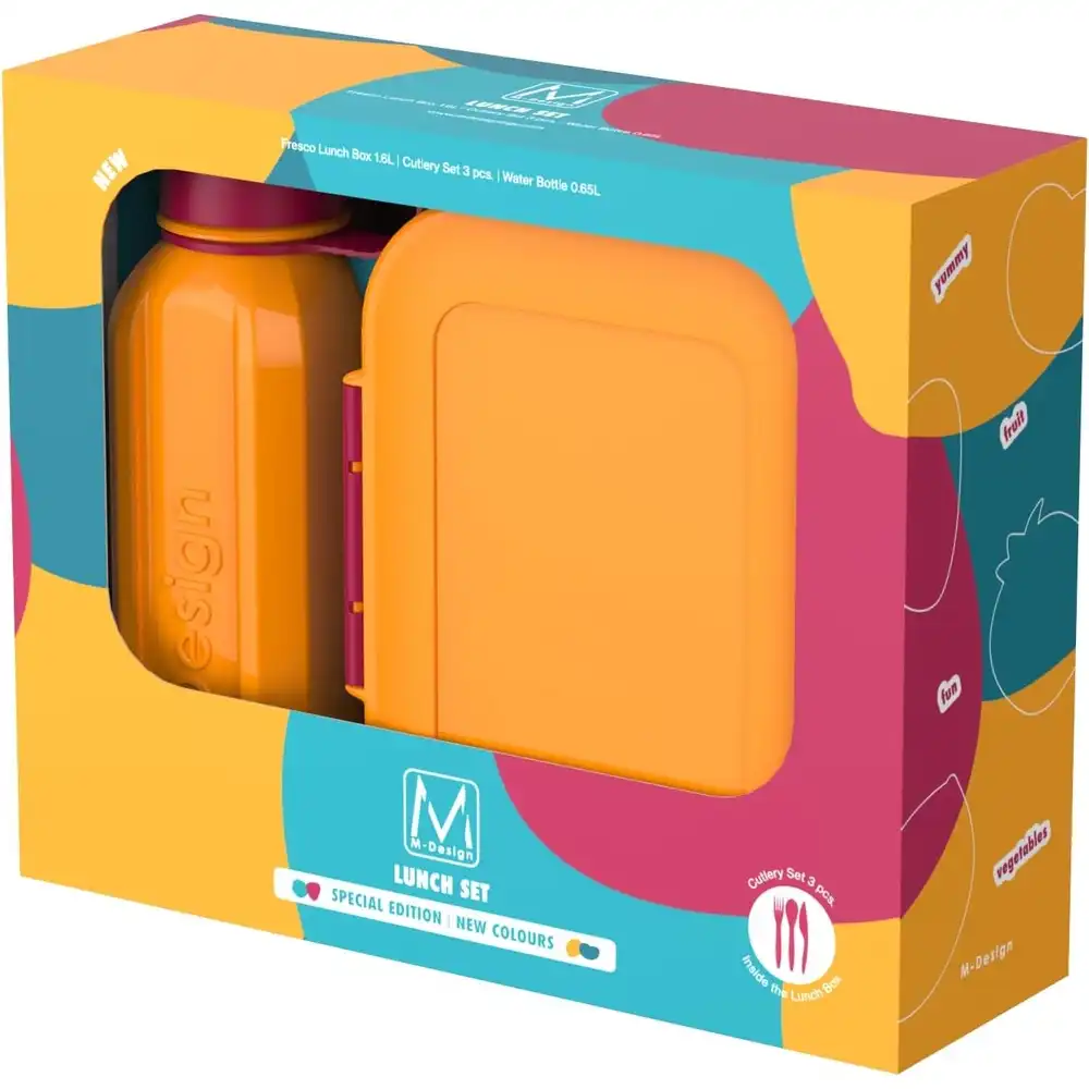 M-Design - Fresco Lunch Set 1.6 Litre with Water Bottle 0.65L - Orange & Rose - Size 2
