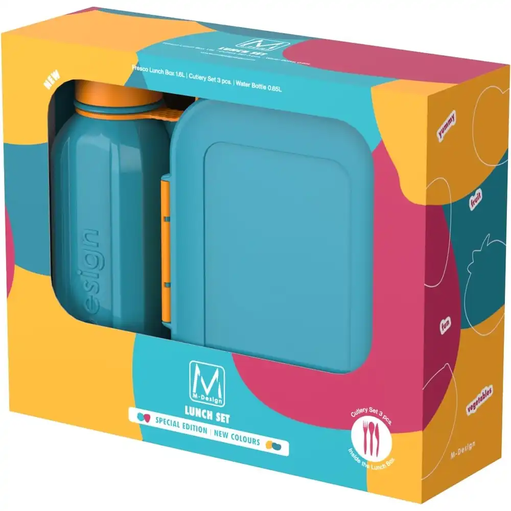 M-Design - Fresco Lunch Set 1.6 Litre with Water Bottle 0.65L - Blue & Orange - Size 2