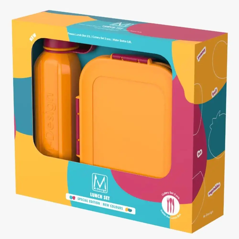 M-Design - Fresco Lunch Set 2.1 Litre with Water Bottle 0.8L - Orange & Rose - Size 1