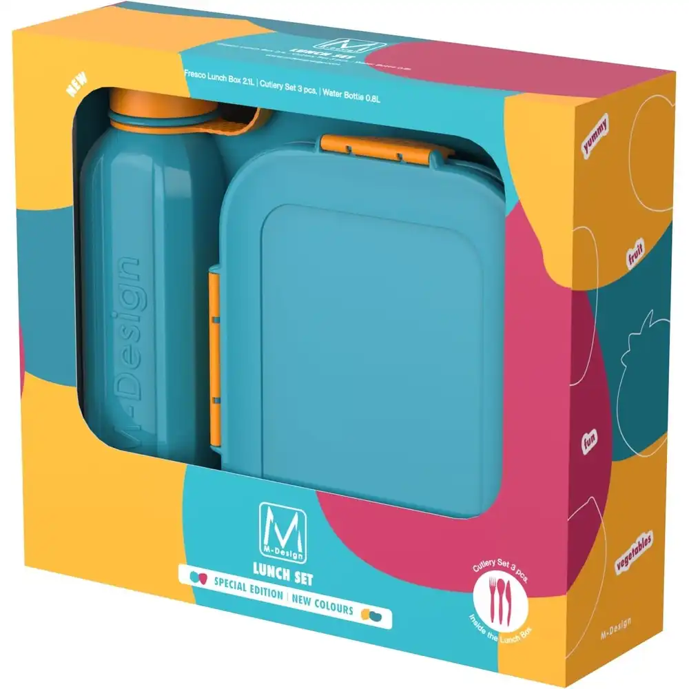 M-Design - Fresco Lunch Set 2.1 Litre with Water Bottle 0.8L - Blue & Orange - Size 1