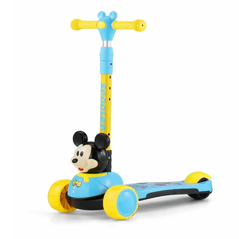 Mickey Mouse Foldable Scooter 3PU Wheels with Lights - Blue & Yellow - 668M