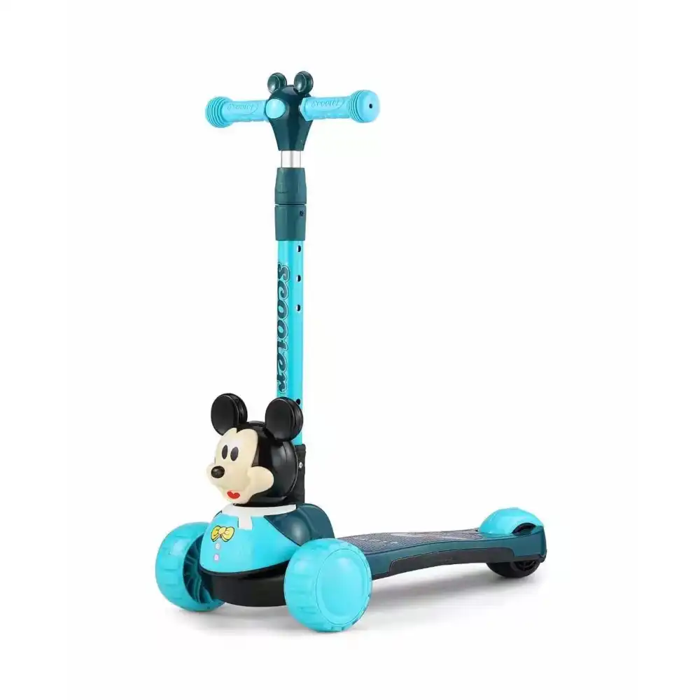 Mickey Mouse Foldable Scooter 3PU Wheels with Lights - Blue - 668M