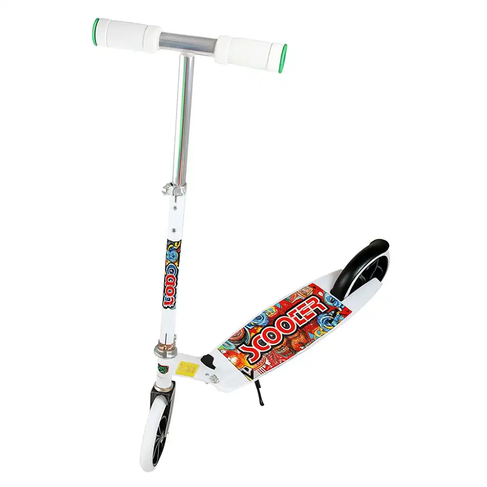 Foldable Aluminum Hand and Metal Body 3B Wheels White Scooter - 673