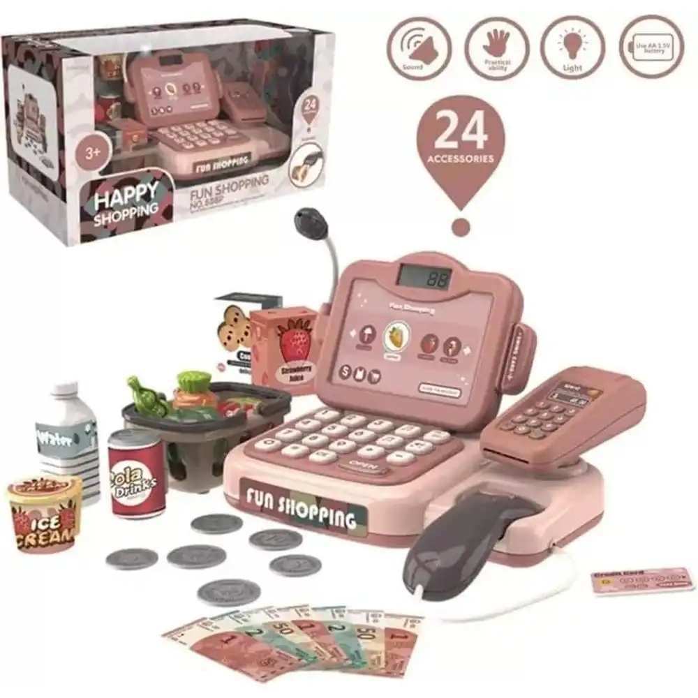 Happy Shoping Cashier Toy with Groceries - Brown - 888L