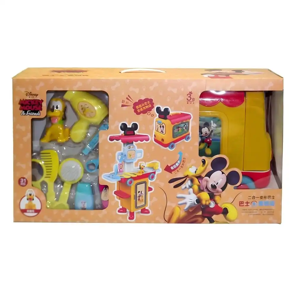 Mickey Mouse & Ploto 2 in 1 Transforming Bus into Salon 31 Pieces - 1592M