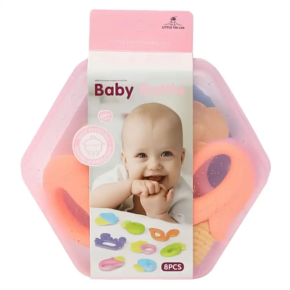Baby Rubber Rattles Box 8 Pieces - Pink - 016743-3174