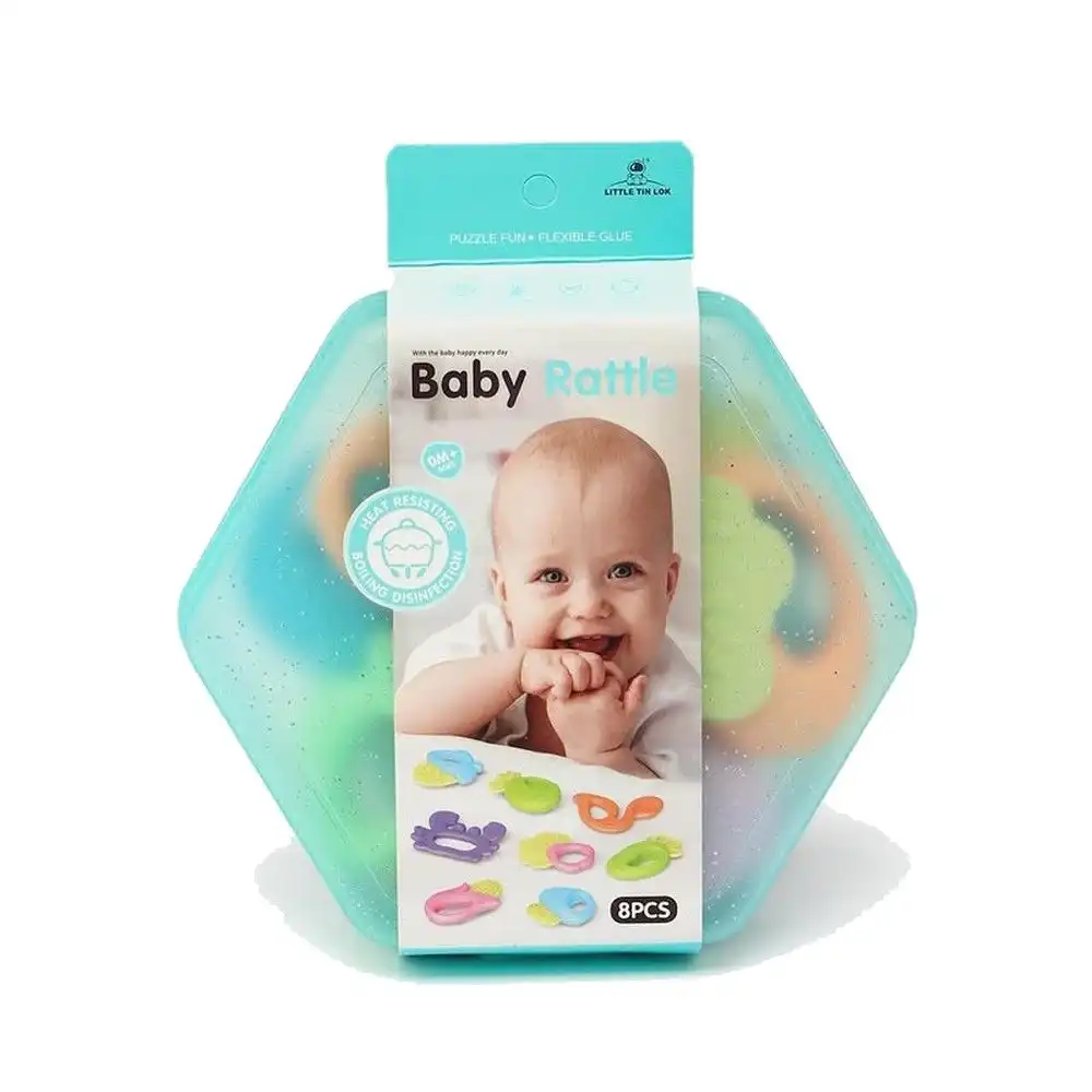Baby Rubber Rattles Box 8 Pieces - Blue - 016743-3174