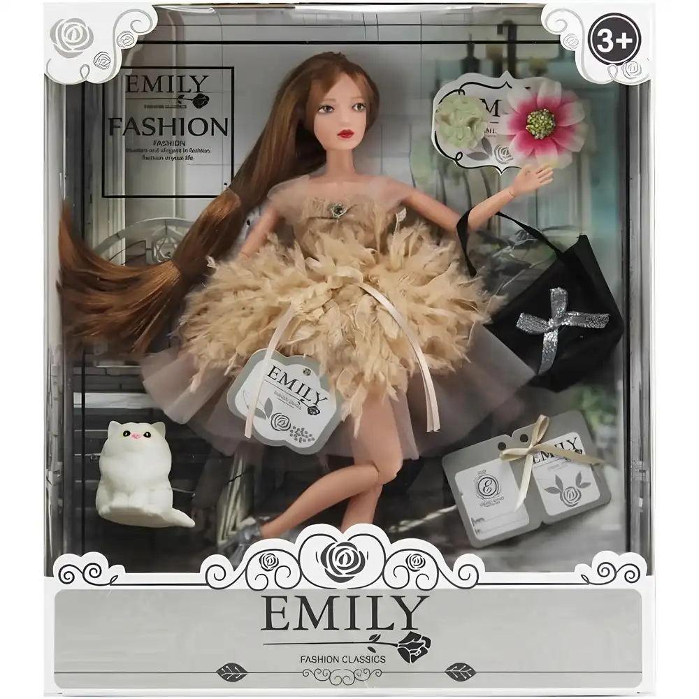 Emily Fashion Doll with Beige Dress & Kitten - QJ090D