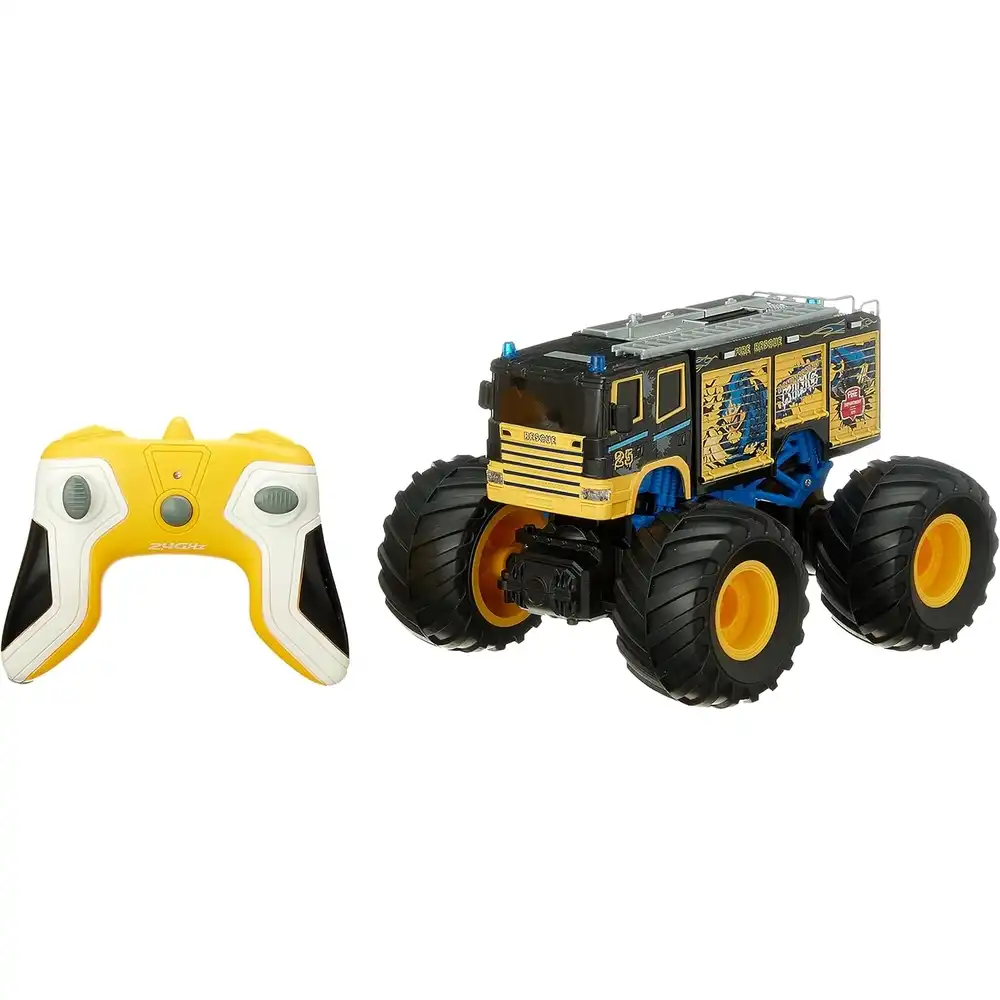 Atheletics Bigfoot City Service Off Road Bus 1/18 with Remote Control - Yellow Graffiti - DL18A02